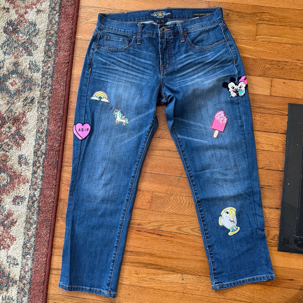 Lucky Brand Blue Jeans with Colorful Patchwork Patches